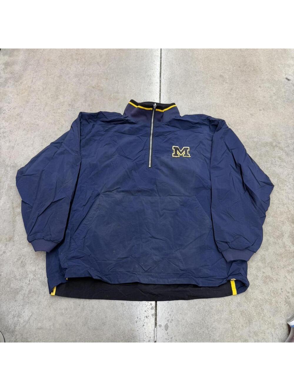 vintage university of michigan navy and black quarter zip reversible windbreaker